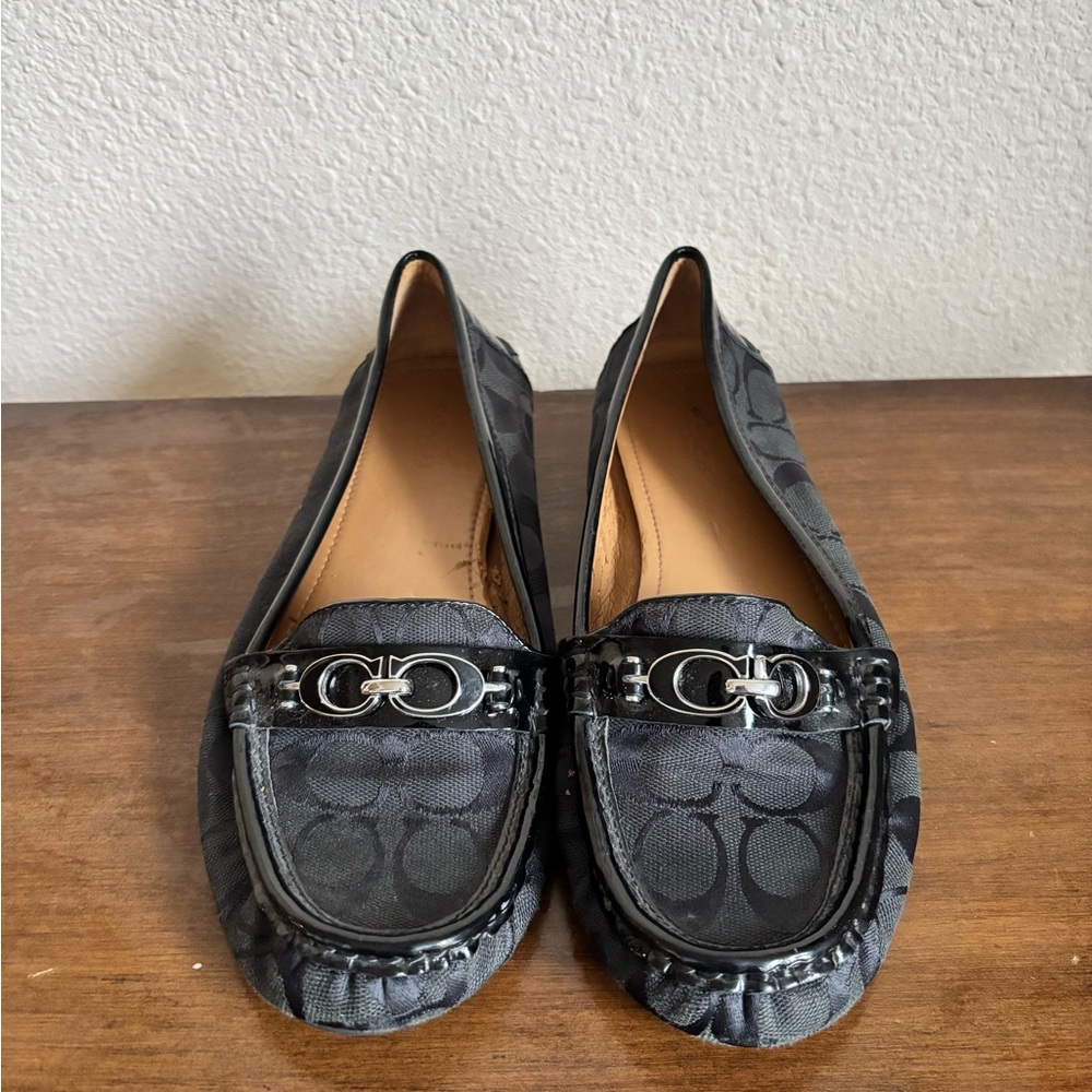 Coach Fortunata Buckle Loafers Size 9.5B Signature Print Patent Leather Trim - Picture 2 of 9